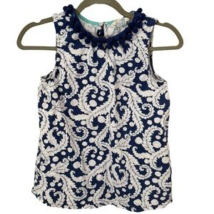 Boden‎ Navy White Office Career Preppy Workwear Sleeveless Blouse Top Size 2